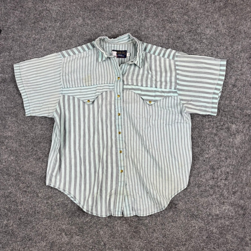 Panhandle Slim Shirt Mens Size L Mint Green Grey Striped Western Snap USA Made